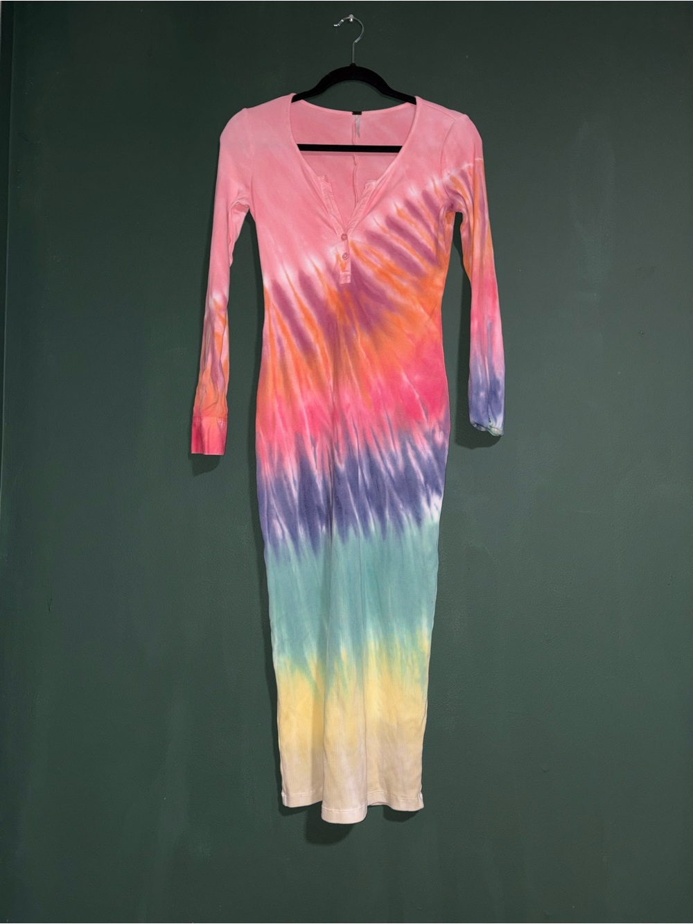 Young Fabulous & Broke Leo Dress in Cyber Lime Dreamer, Rainbow Tie dye Midi